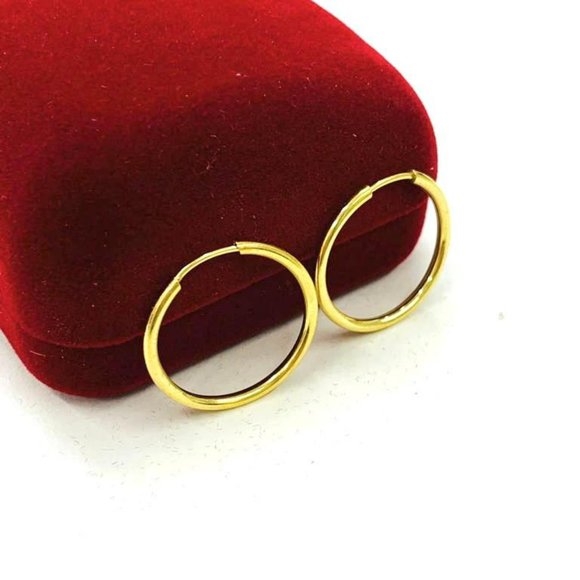 14K Solid Gold F Endless Hoop Earrings Ear Piercing 21x21mm Hoop Argollas Oro - Picture 2 of 6